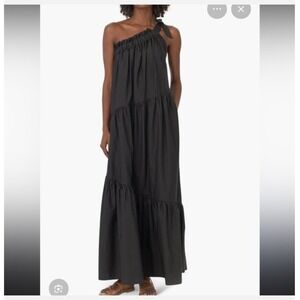 Xirena Maisie One Shoulder Maxi Dress Black Cotton Tiered Pockets XL
